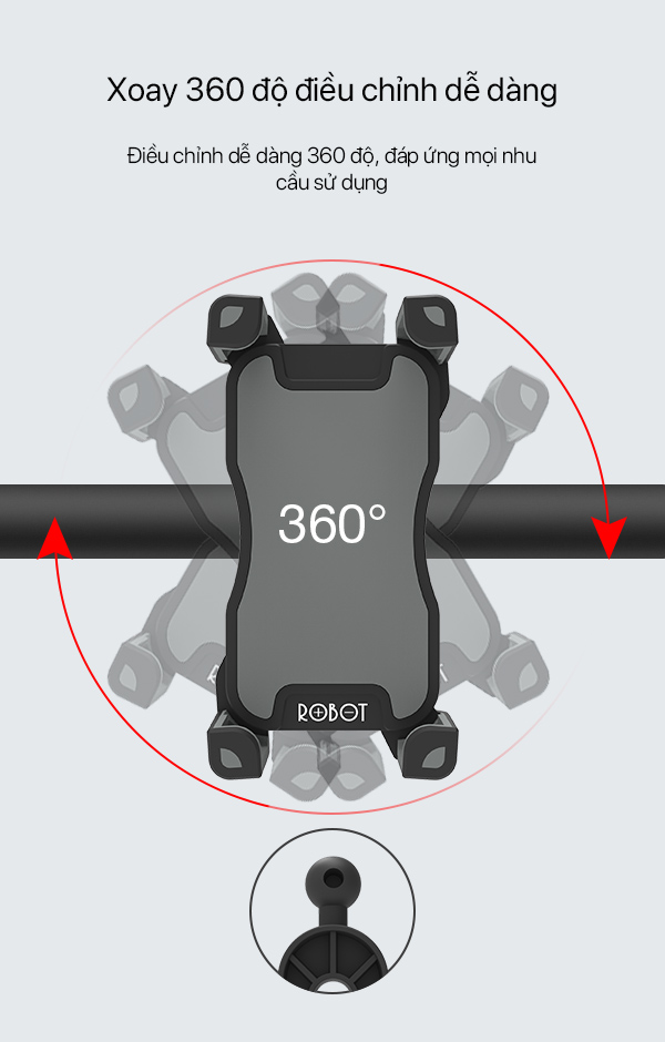 [[ Điện thoại 4 - 6.5 in ]] - Giá kẹp đỡ điện thoại có xe máy - xe tay ga Robot - Cho iOS (iPhone), Android (Samsung, Xiaomi, Huawei) - Đen - RT-MH02 - Hàng Chính Hãng