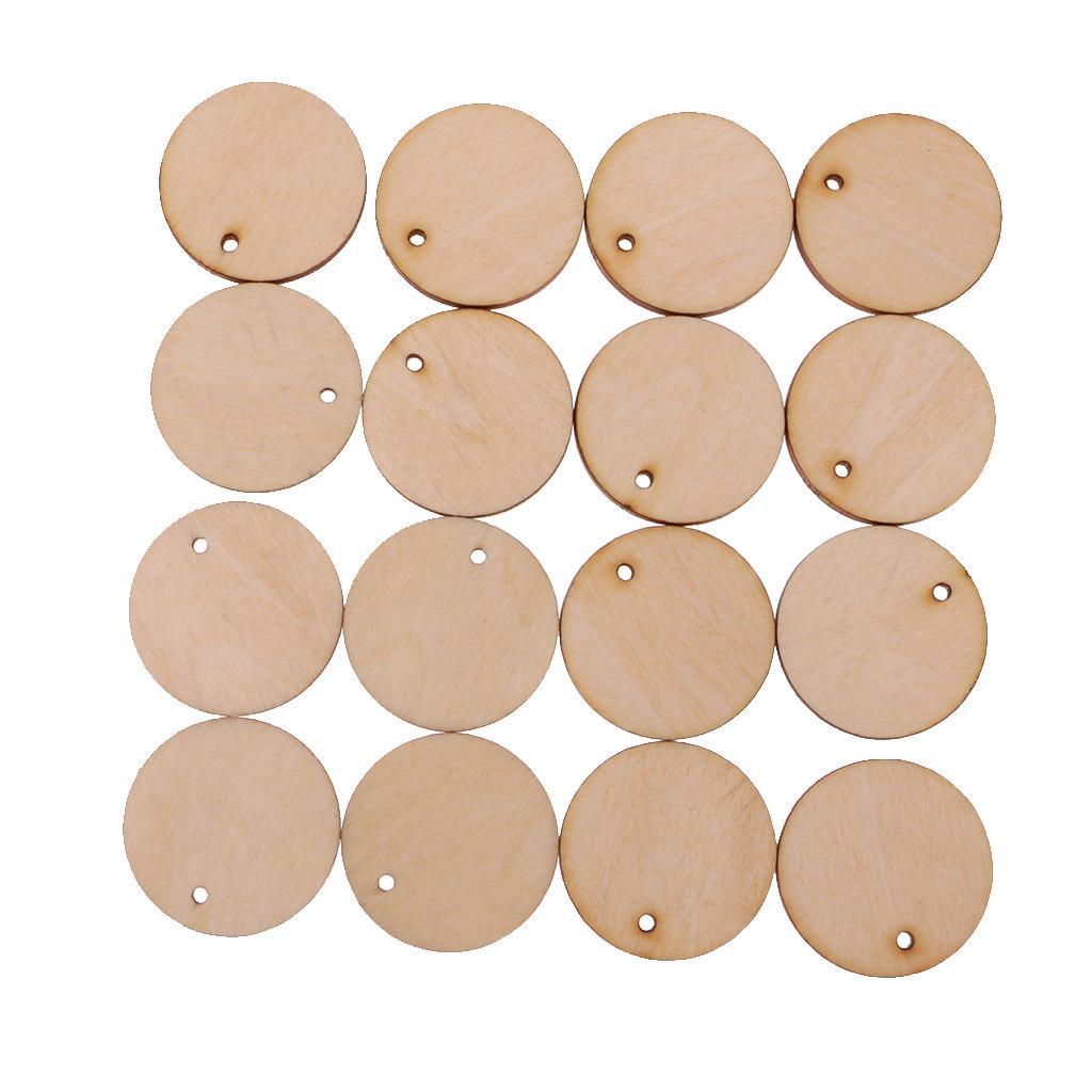 200pcs Round Unfinished Wood Pieces Slice With Hole For Art DIY Crafts