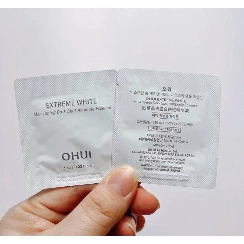 Combo 10 gói Tinh Chất Mờ Nám Trắng Da OHUI Extreme White Melatoning Dark Spot Ampoule Essence 1ml