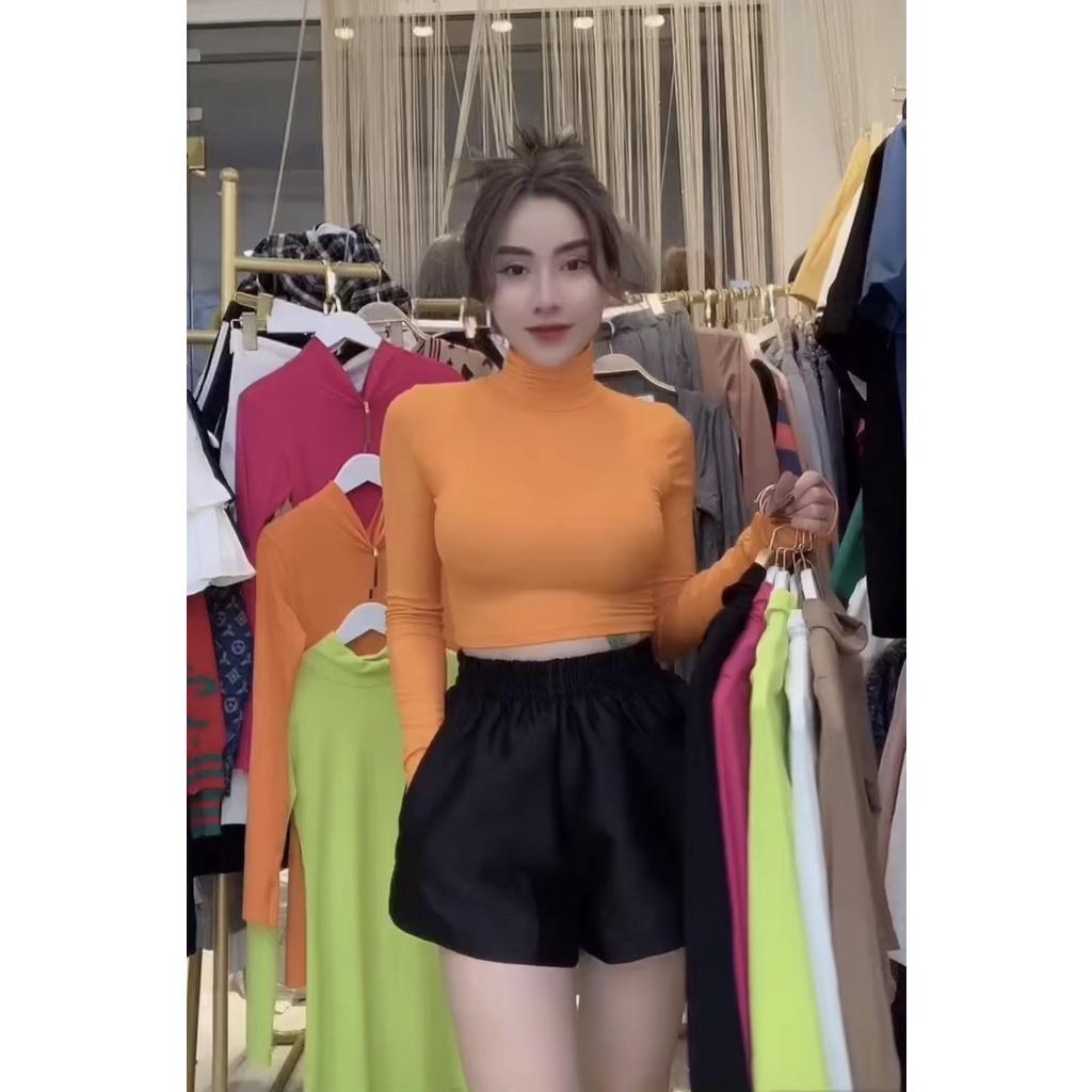 Áo croptop nữ len tăm cổ lọ hàn quốc dài tay thun lạnh giữ nhiệt cổ 3 phân S-M