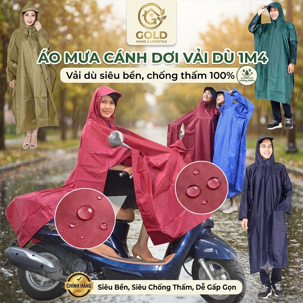 Áo mưa cánh dơi vài dù siêu bền loại dày 1.4m - Giao màu ngẫu nhiên
