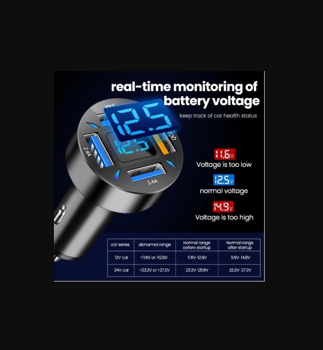 Tẩu Sạc Xe Ô Tô Chia 4 Cổng USB 66W, Cổng Quick Charge 3.0 | Kích Thước Nhỏ Gọn, Sạc Nhanh, Dòng Điện Ổn Định
