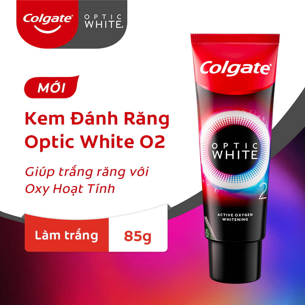 Kem Đánh Răng Colgate Optic White O2 làm trắng răng đột phá với Oxy Hoạt Tính 85g/ tuýp