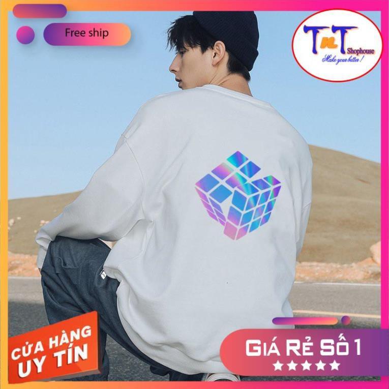 AS09 Áo Sweater Rubik Phản Quang Áo Nỉ Dài Tay Unisex Nam Nữ Freesize Dưới 75 Kg