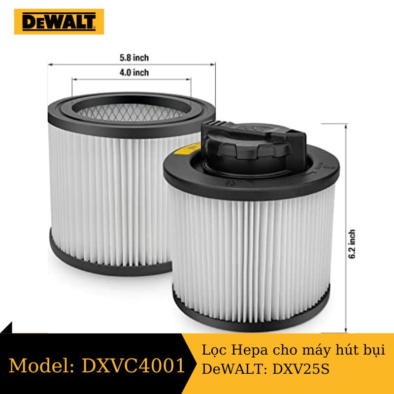 Lọc bụi DeWALT DXVC4001 phụ kiện máy hút bụi khô ướt DXV25S , DXV15T, DXV20S - Hàng chính hãng