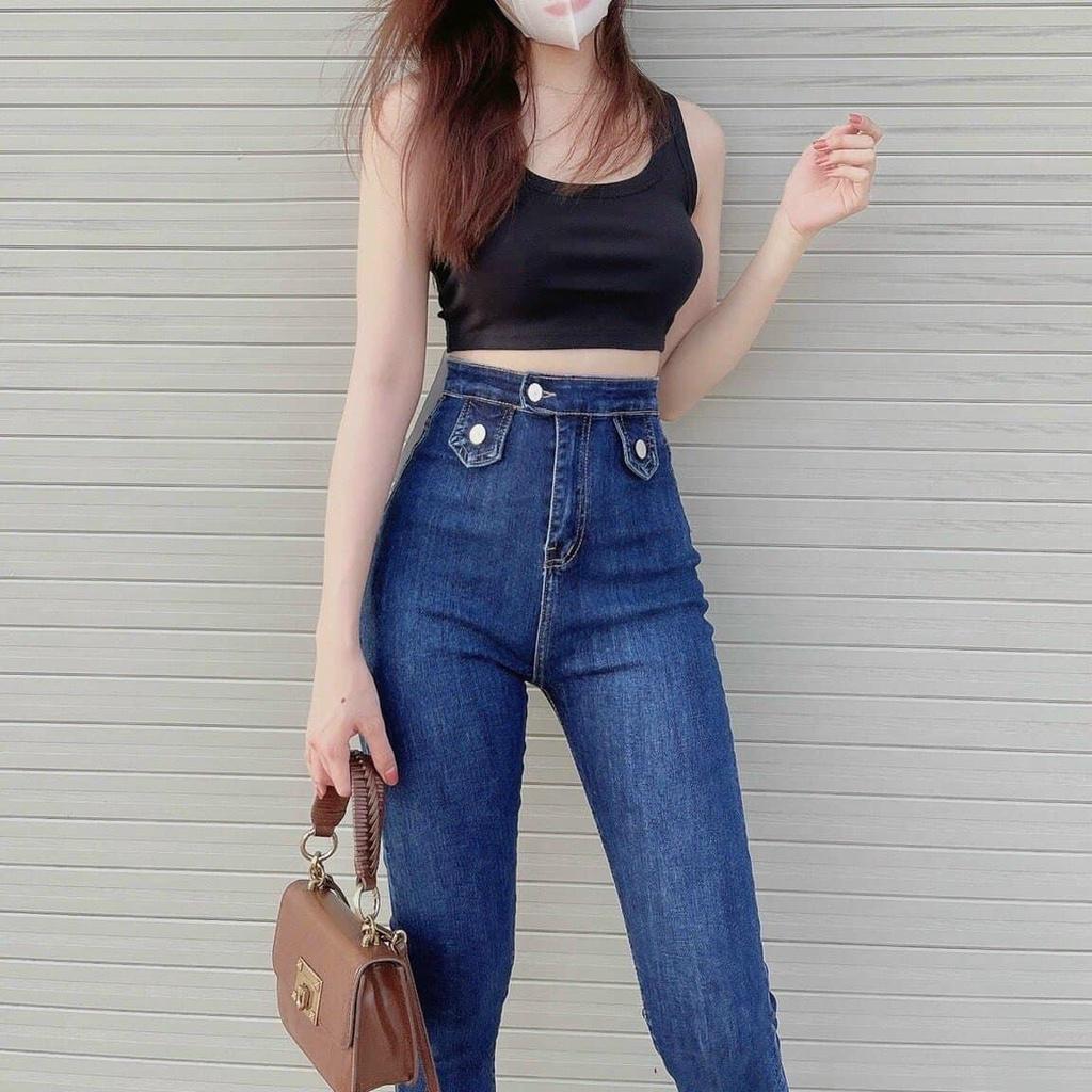 Quần jean nữ lưng cao co giãn không túi BigSize, quần bò cạp cao bigsize skinny jeans dáng ôm trơn dài 4133