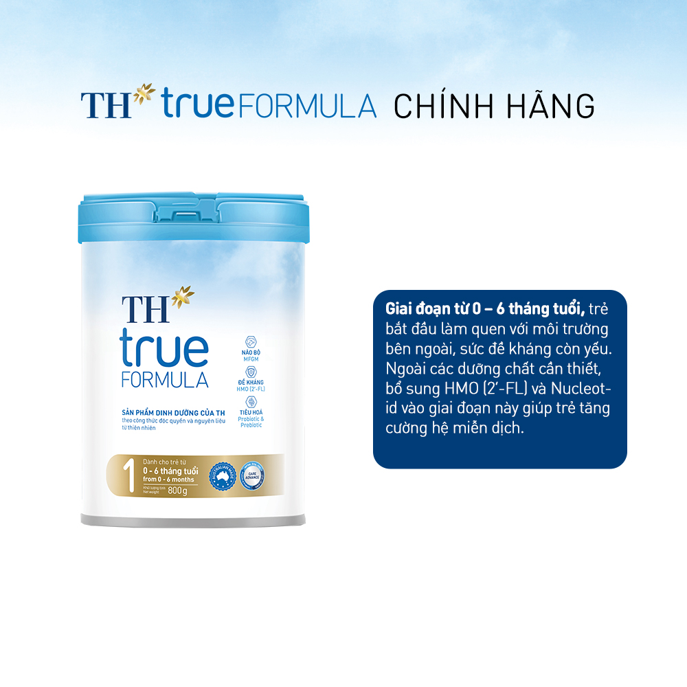 Thùng 6 hộp sản phẩm dinh dưỡng công thức cho trẻ từ 0 đến 6 tháng tuổi TH True Formula 1 800g (800g x 6)