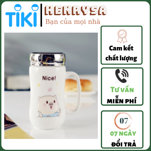 Ly Sứ Trắng Giữ Nhiệt, Nắp Tráng Gương - HENRYSA