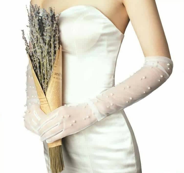 Găng tay trong suốt đính ngọc trai cho Cô dâu và Dạ hội, đi tiệc, sự kiện, lễ hội, chụp ảnh MS: 43645