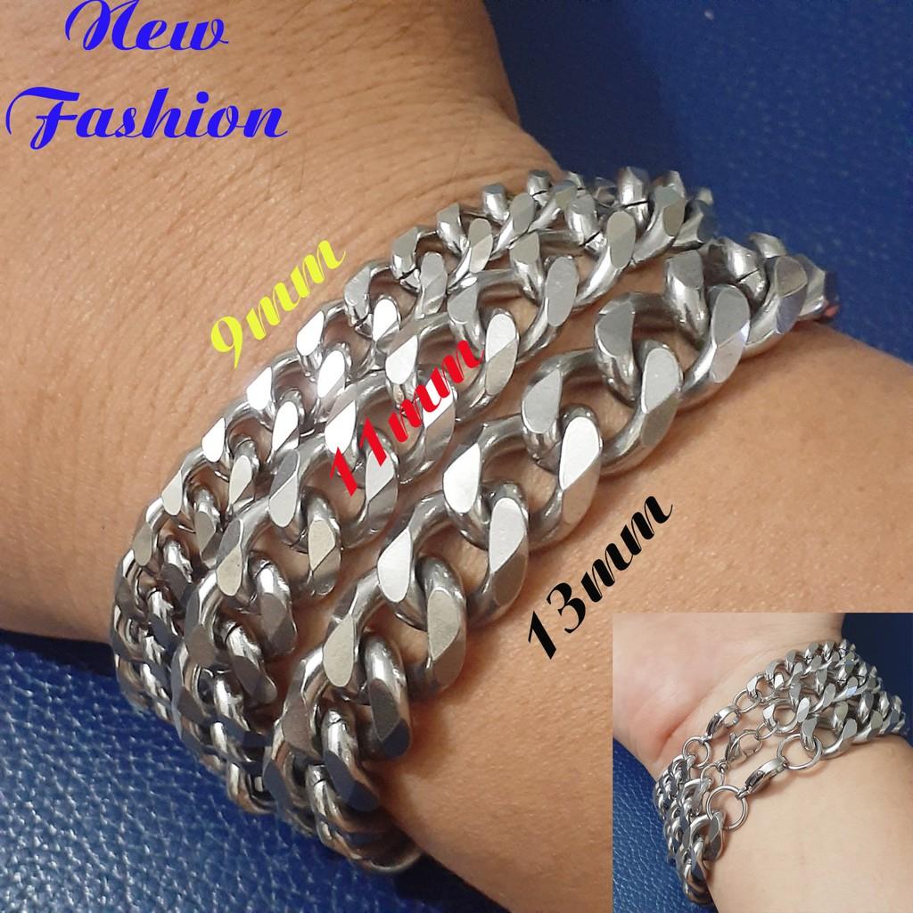 Lắc tay inox lặc đơn vát cạnh 9mm, 11mm, 13mm đẹp, không đen, không gỉ theo thời gian - Thể hiện đẳng cấp phái mạnh