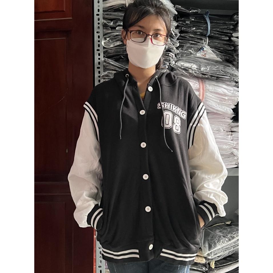 Áo khoác bomber 08 có nón phối tay trắng Chất Nỉ form rộng Unisex ZoZo