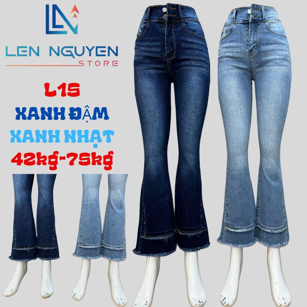 L15_Quần jean nữ, loe, lưng cao, quần bò nữ dáng ôm, quần rin nữ có big size, cho 42kg đến 75kg,LEN NGUYEN STORE - Xanh Nhạt