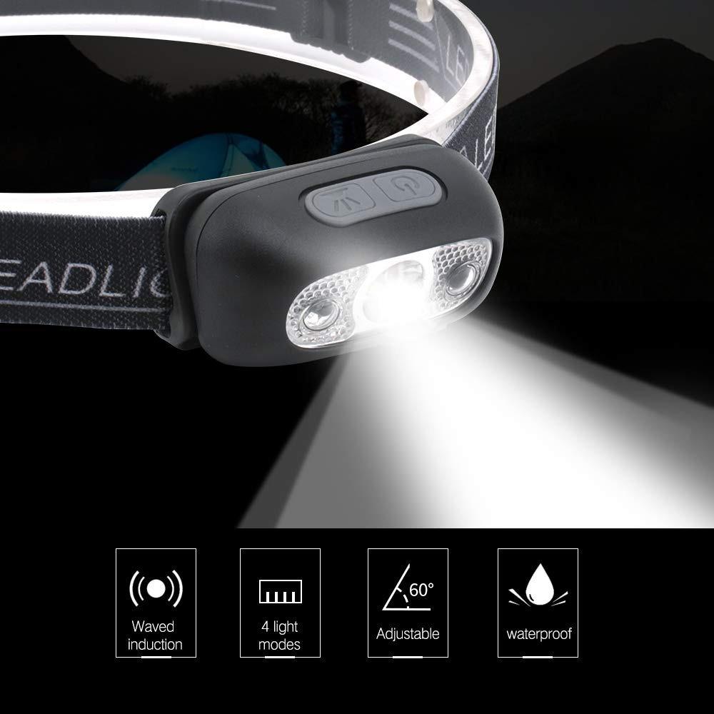 Đèn pin đội đầu siêu sáng cảm ứng bằng tay 1 bóng LED, chống thấm nước IPX6, đèn đeo trán cảm bi