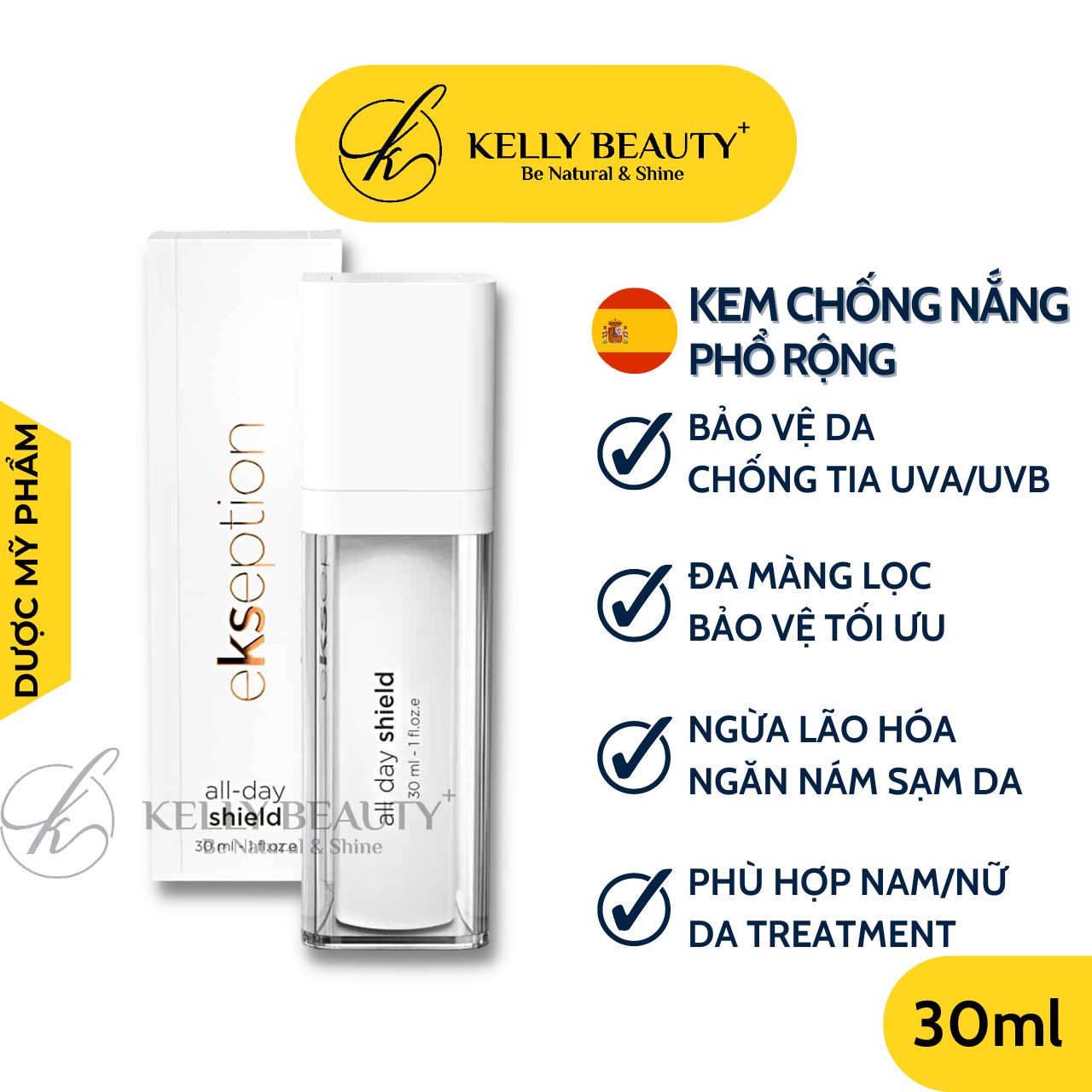 All Day Shield EKSEPTION - Kem Chống Nắng Phổ Rộng Cho Da Treatment, Ngừa Gốc Tự Do, Chống Lão Hóa Da | Kelly Beauty