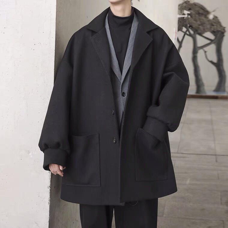 Áo măng tô chất dạ lì túi chéo Áo khoác blazer nam đẹp phối túi chéo mùa đông nam nữ đều mặc phong cách Hàn Quốc