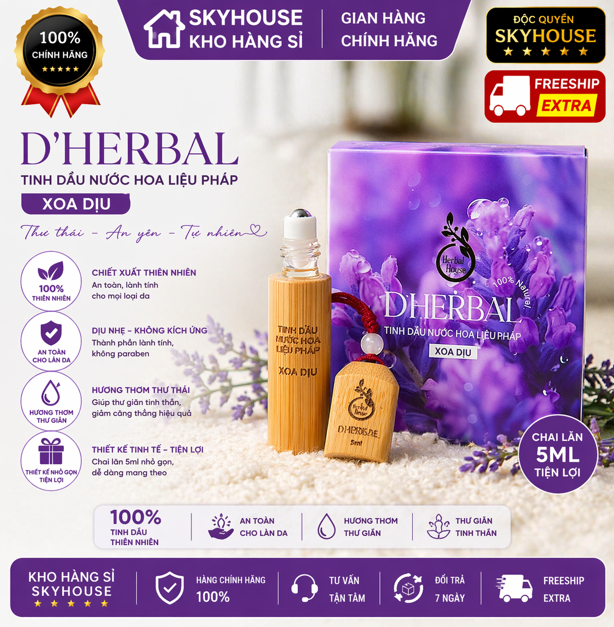 Tinh dầu nước hoa xoa dịu trị liệu DHERBAL độc quyền DAMODE chai 5ml tinh dầu nước hoa giảm stress chính hãng