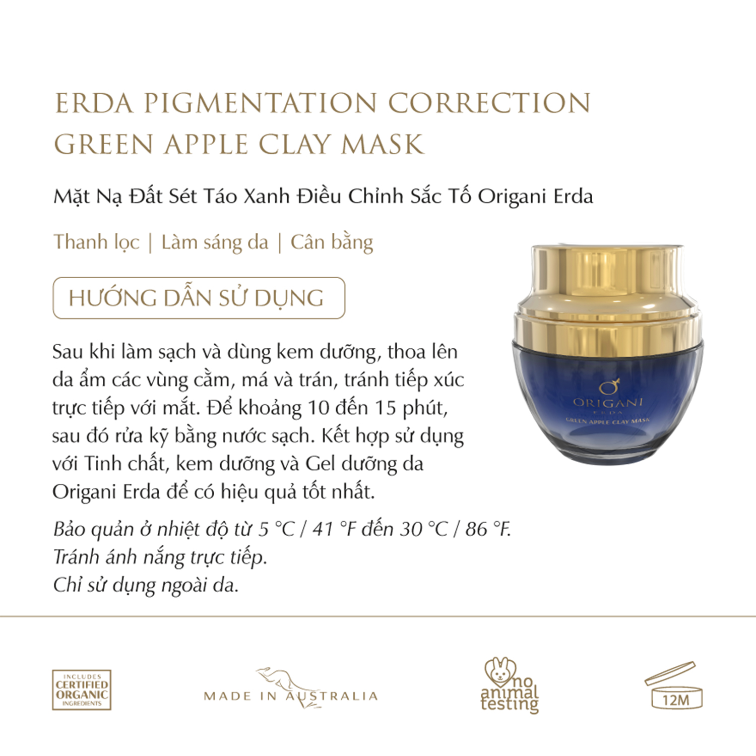 Mặt Nạ Đất Sét Táo Xanh Điều Chỉnh Sắc Tố - Có Chứng Nhận Hữu Cơ - Origani Erda Pigmentation Correction Green Apple Clay Mask 50ml - Xuất Xứ Từ Úc