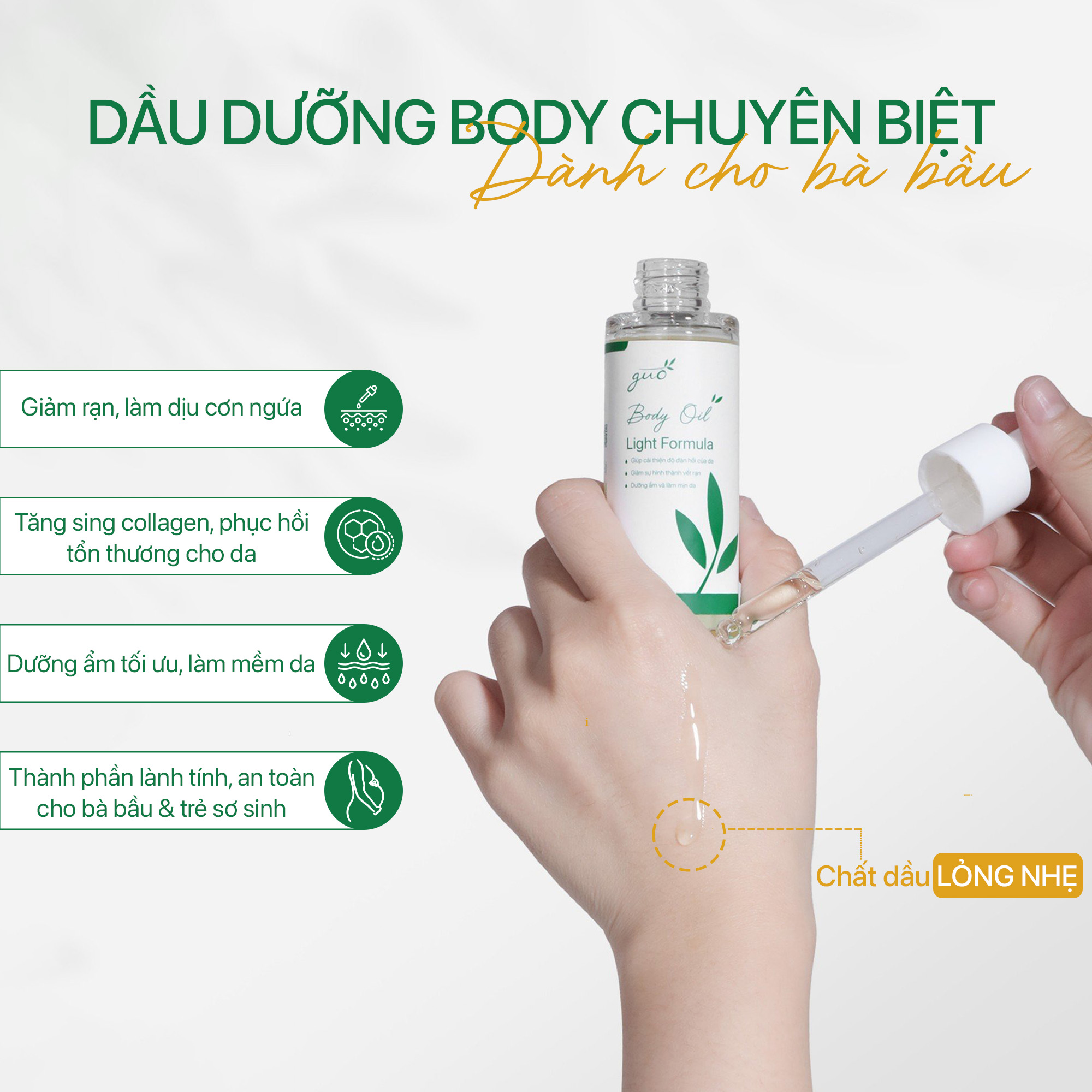 Dầu Dưỡng Ẩm Ngừa Rạn Cho Bà Bầu - GUO Body Oil Light Formula 50ml