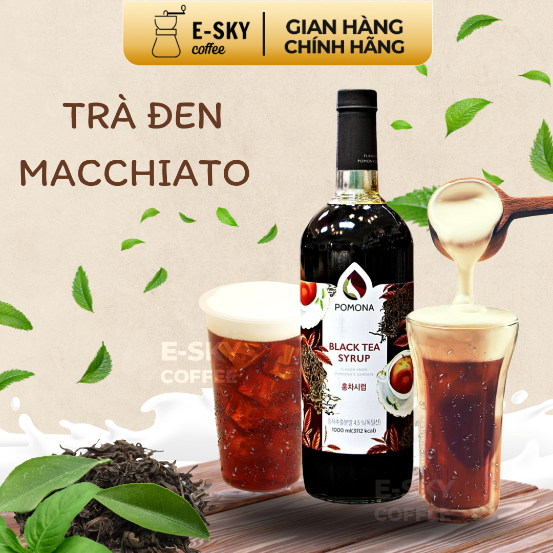 Siro Trà Đen Pomona Black Tea Syrup Nguyên Liệu Pha Chế Hàn Quốc Chai Thủy Tinh 1 lít