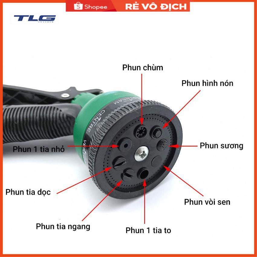 Bộ vòi xịt nước tưới cây đa năng 8 chế độ kèm dây tưới dạng lò xo co dãn 815814 loại 10m