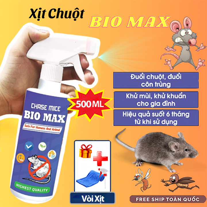 Chai Xịt Đuổi Chuột Chai Xịt Đuổi Chuột Bio MAX 500 ML Công Nghệ Đức - Không Mùi Nguồn Gốc Thảo Mộc, An toàn Xua Đuổi Chuột, Gián, Côn Trùng Không Mùi Nguồn Gốc Thảo Mộc, An toàn Xua Đuổi Chuột, Gián, Côn Trùng