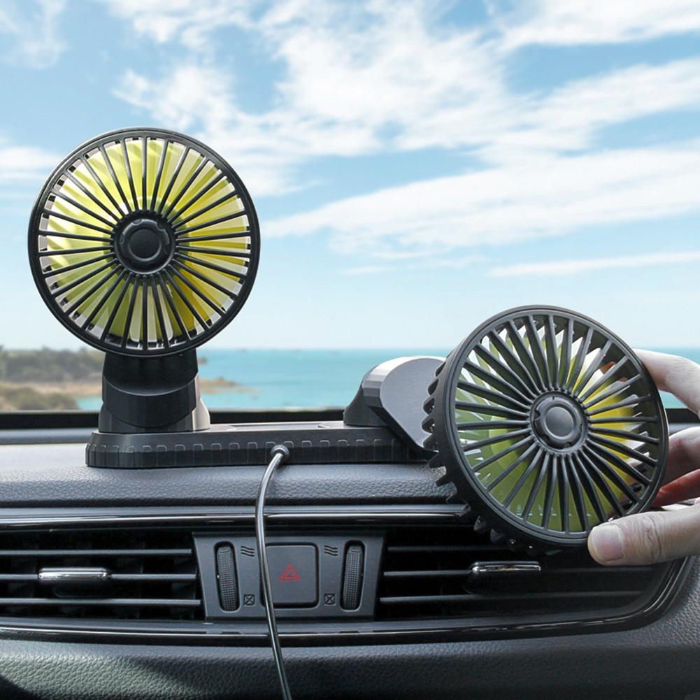 Quạt máy đôi gắn taplo ô tô xe hơi văn phòng 12v, 24v nhỏ gọn xoay 360 tiện ích cao cấp mẫu mới loại tốt gió mạnh