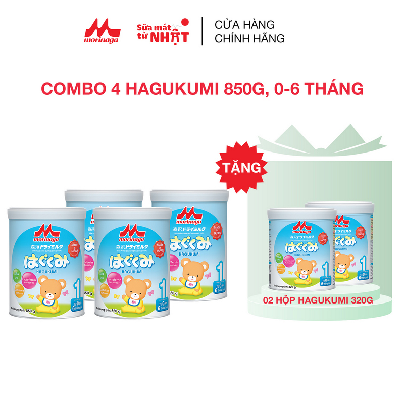 Combo 4 lon Sữa Morinaga Số 1 Hagukumi Nhật Bản 850g có tem chính hãng