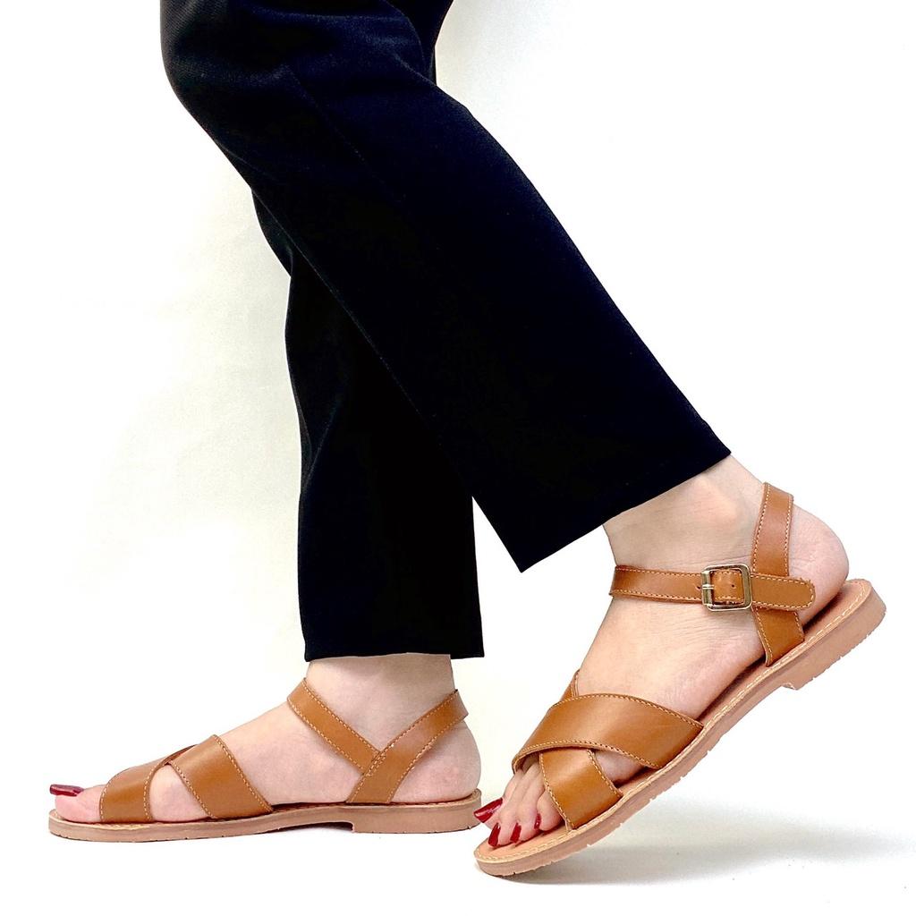 Sandal Nữ đẹp quai ngang da THẬT 2 quai phù hợp đi học , công sở hàng ngày HISHOO có bigsize S006