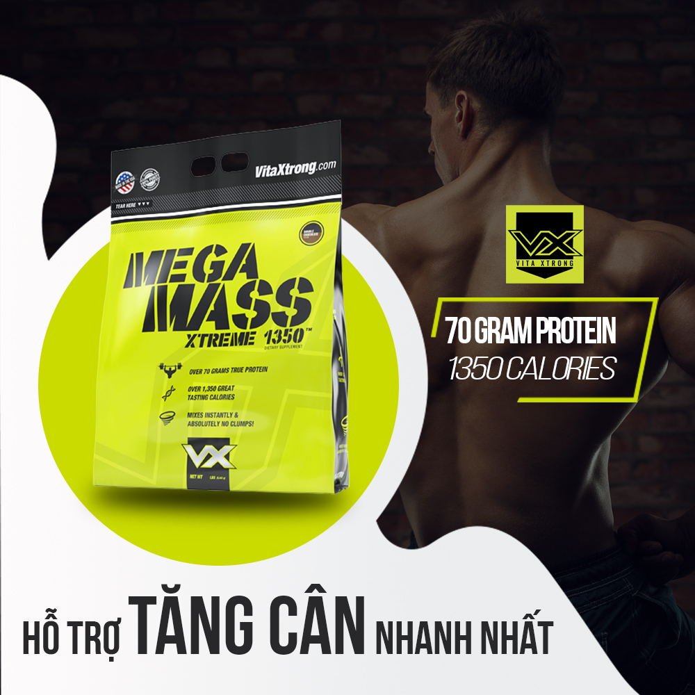 Mega Mass Pro 1350 6lbs (2.7kg) VitaXtrong Sữa Hỗ Trợ Tăng Cân Từ USA