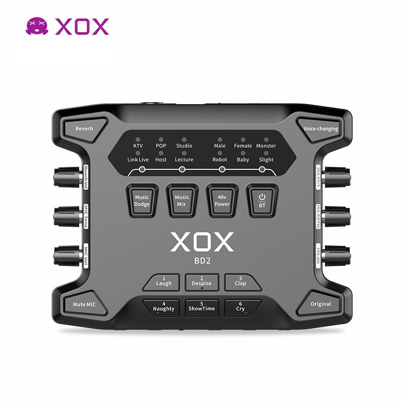 Sound card XOX BD2 - Lấy nhạc qua bluetooth 5.0 - Tích hợp nguồn 48V, hiệu chỉnh độ nhạy, âm lượng micro dễ dàng - Hỗ trợ 2 micro, 2 tai nghe song ca, Livstream được 3 thiết bị cùng lúc - Thu âm, livestream, karaoke online chuyên nghiệp - Hàng nhập khẩu