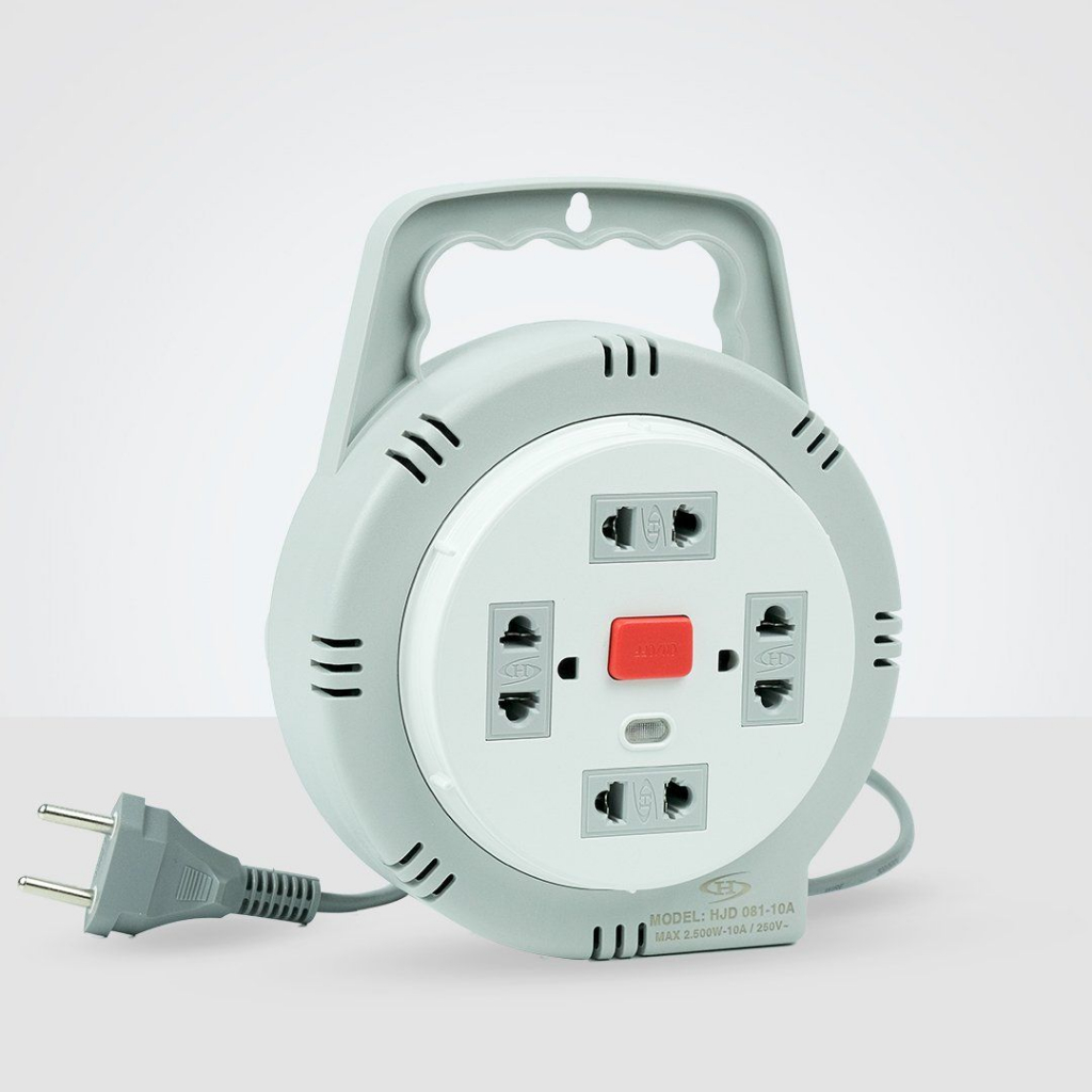 Ổ Cắm Điện Tròn Xoay Tay Honjianda HJD-081-10A Chiều Dài Dây 5M Công Suất Tối Đa Max 2500W 250V - 10A - Hàng Chính Hãng