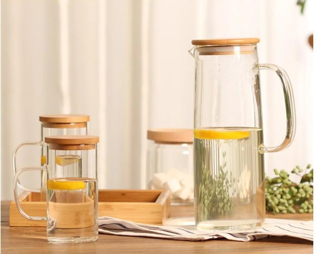 Bình nước thuỷ tinh nắp gỗ chịu nhiệt: