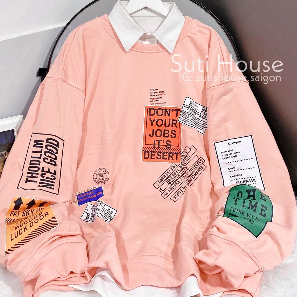 Áo Sweater Tag Unisex 2 Màu Hồng Trắng Form Rộng Vải Mềm Mịn Phong Cách Ulzzang Xinh Xắn - Suti House
