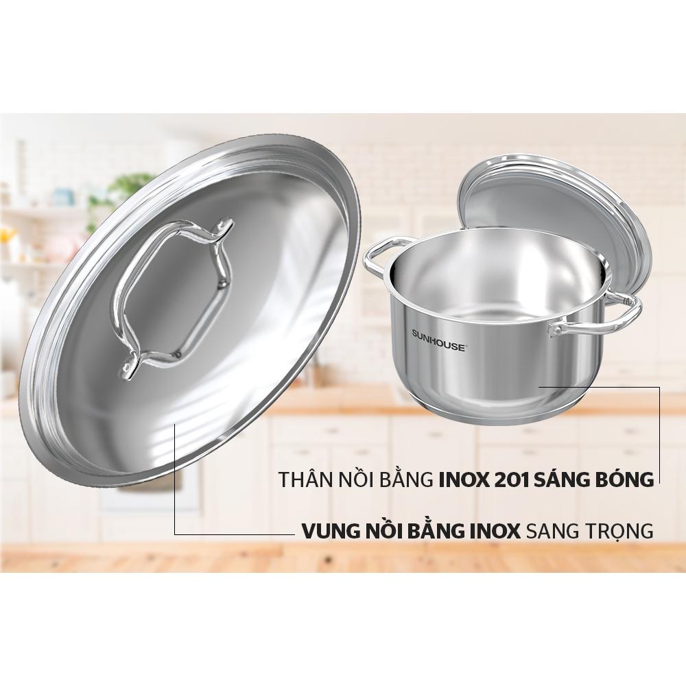 Bộ nồi chảo inox 5 đáy Sunhouse SHG995, Chất liệu inox siêu bền dùng được trên tất cả các loại bếp, Hàng chính hãng