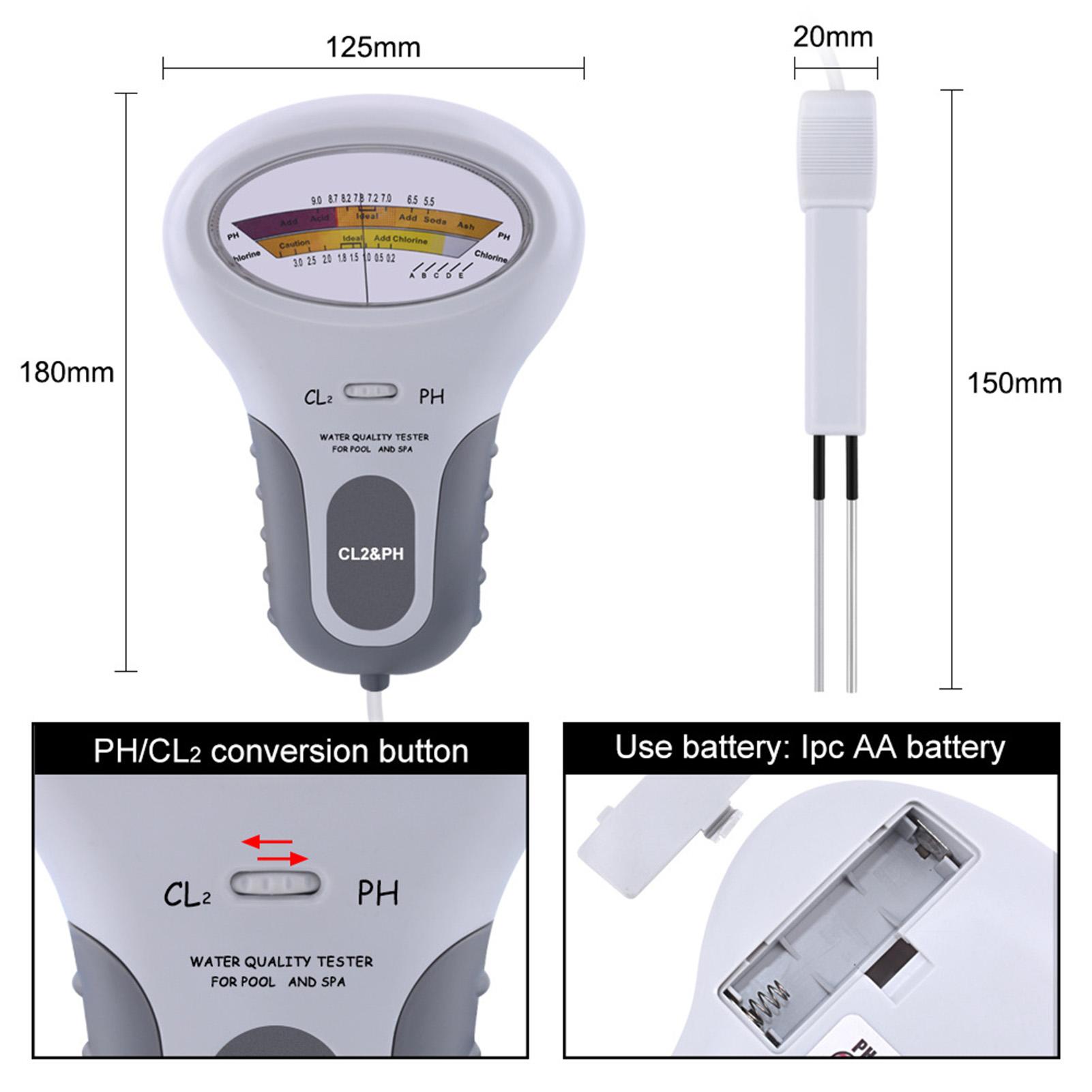 Water Quality Tester 2 in 1 PH and Chlorine Level CL2 Detector for Swimming Pool Spa