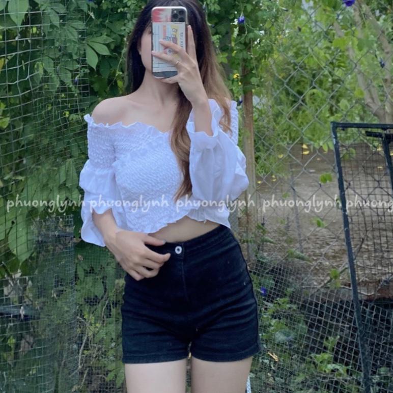 Áo nhún trễ vai , đắp chéo chất voan co dãn tốt MS29/GN32