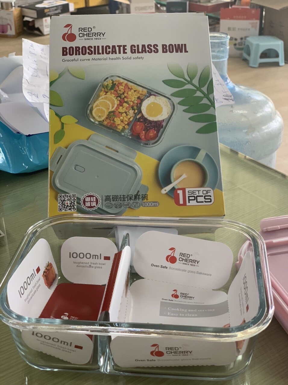 Hộp đựng cơm văn phòng Lovida bằng thủy tinh 1000ml chia ngăn chống tràn dùng cho lò vi sóng