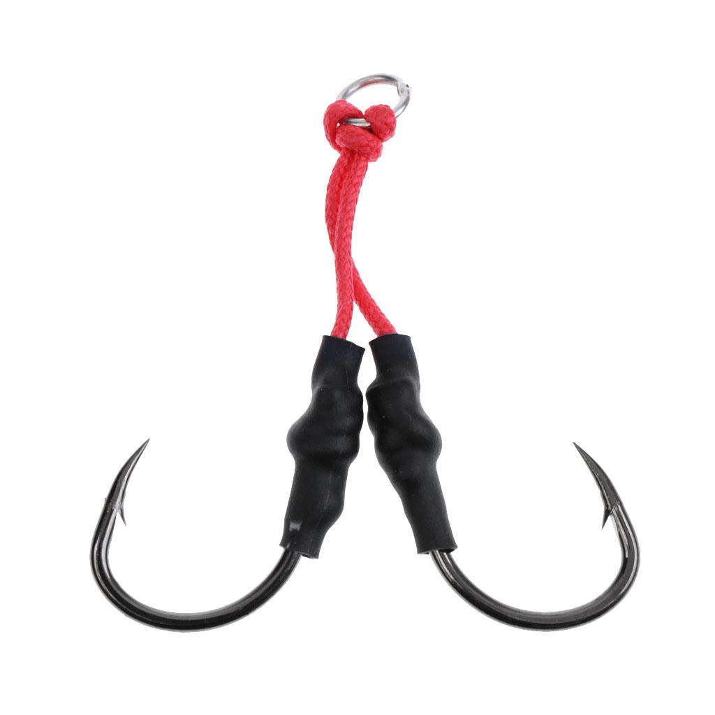 6 Pieces Carbon Steel Dual Assist Hook Super Strong Braid Assist Cords