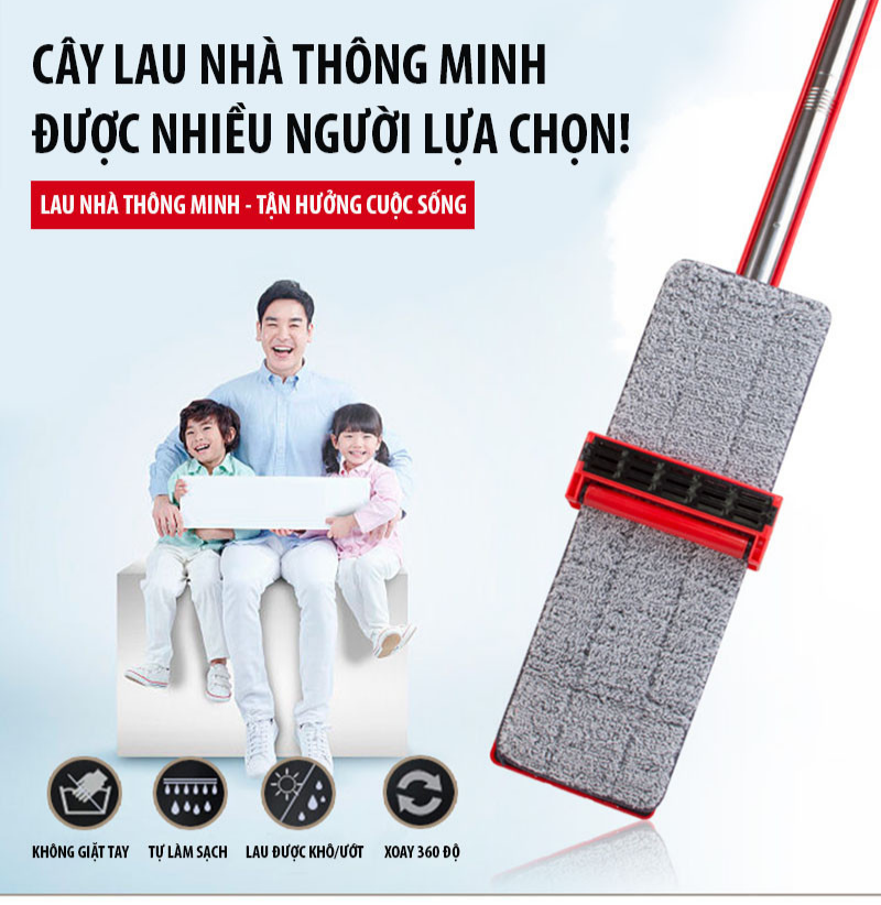 Chổi Lau Nhà - Cây Lau Nhà Tự Vắt – Xoay 360 độ thông minh Lau nhanh sạch hơn gấp 5 lần