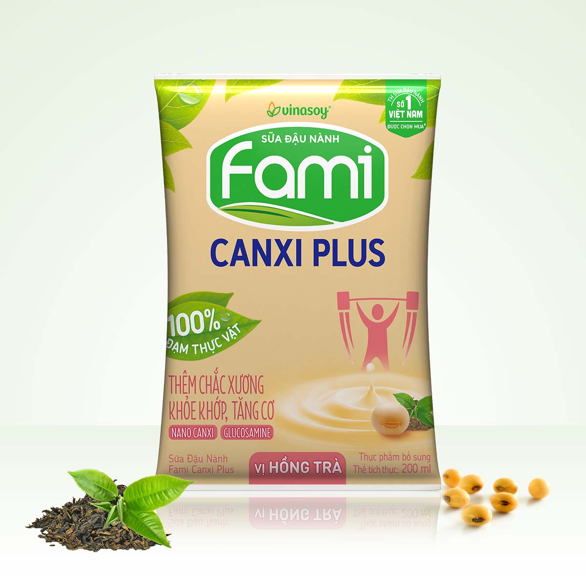 Thùng sữa đậu nành Fami Canxi Plus vị hồng trà bịch (200ml x 40 bịch)