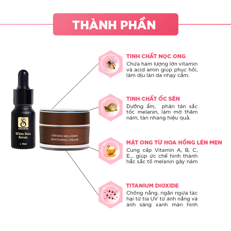 Hình ảnh Bộ Kem Nám Tàn Nhang, Dưỡng Trắng, Mờ Thâm, Gồm Kem Oriskin Melasma Whitening Cream Và Serum Oriskin White Skin Serum