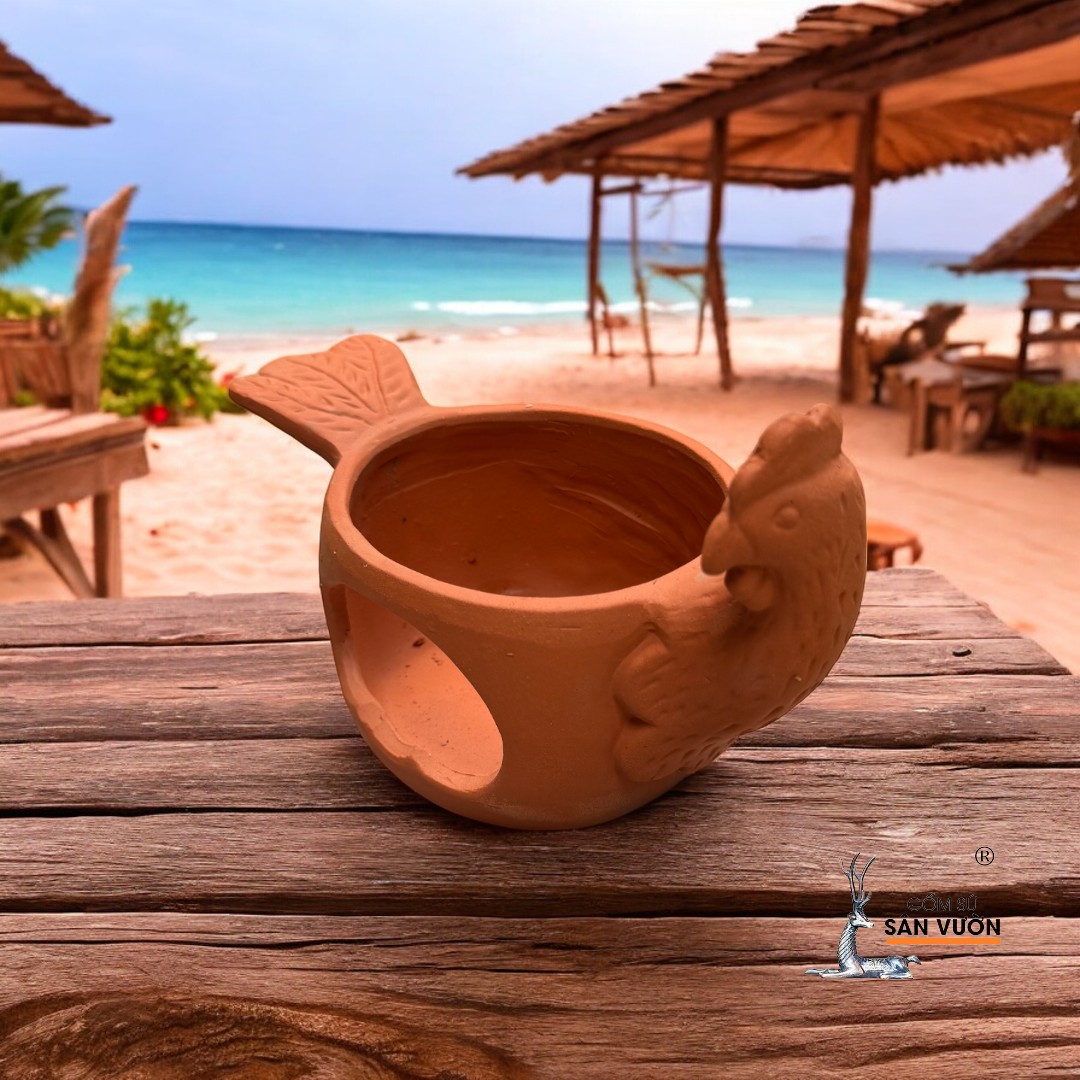 Bếp Xông Thảo Dược , Trầm Hương Gốm Đất Nung Tự Nhiên Hình Con Gà - 20x11x13cm