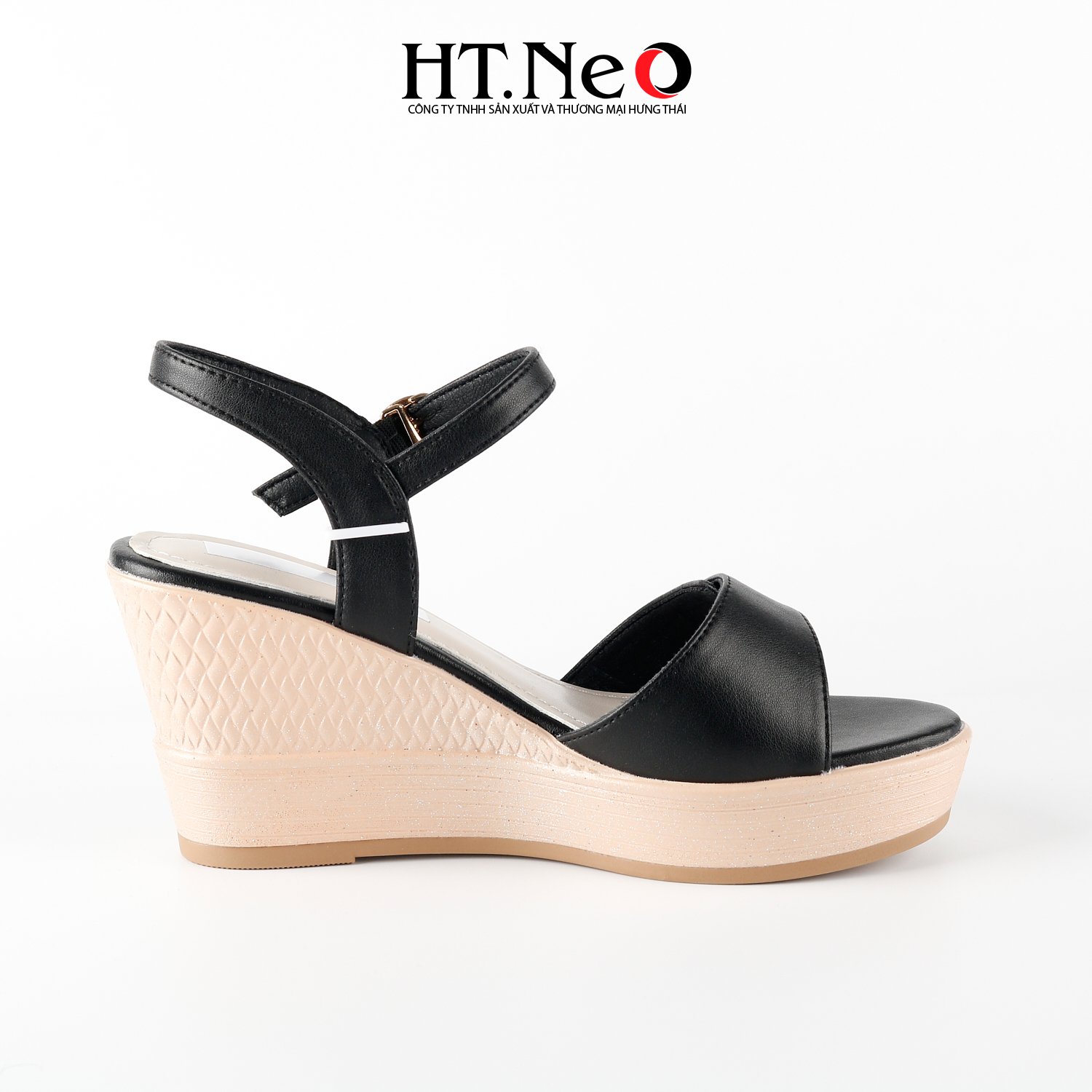 Giày Sandal Nữ, sandal nữ da thật cao cấp HT.NeO Đế Xuồng 8cm Thời Thượng Hàn Quốc