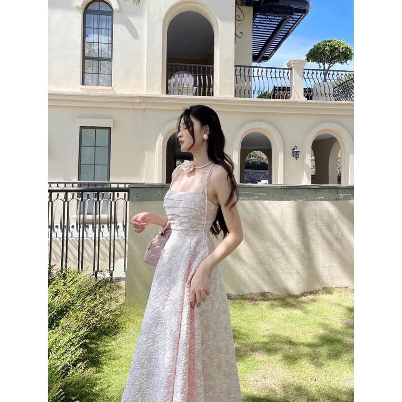 ĐẦM ĐI CHƠI, ĐẦM CÚP NGỰC XẾP LY 2 DÂY DÁNG XÒE PHỐI CHOKER BÔNG CỰC ĐÁNG IU