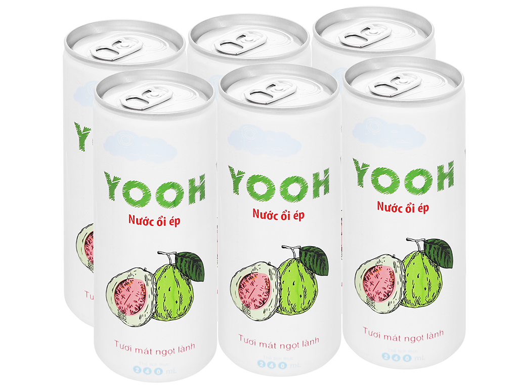 Nước ép Ổi đào từ trái cây tươi YOOH Lốc 6 lon Bổ sung Vitamin & khoáng chất cần thiết cho cơ thể
