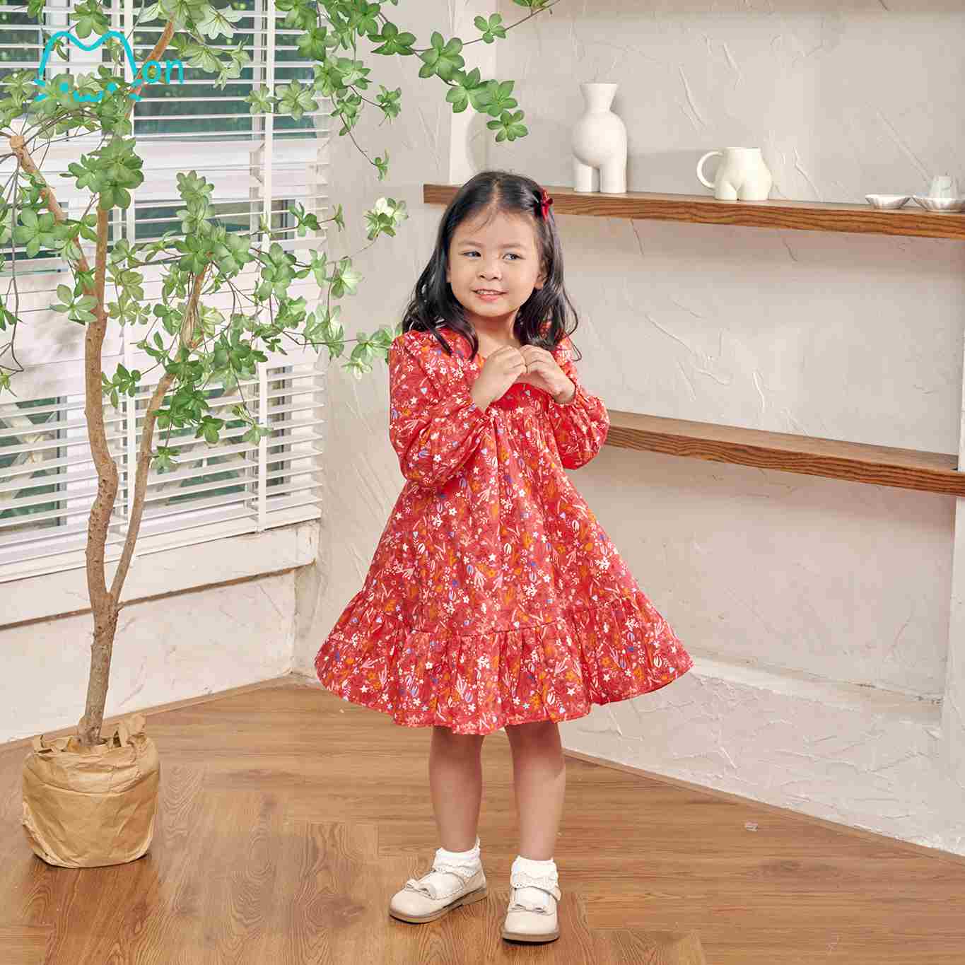 Váy dài tay babydoll nhiều họa tiết xinh xắn cho bé gái chất vải cotton thô Hàn VDG22W05