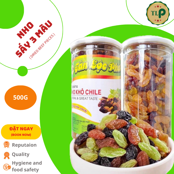 NHO SẤY KHÔ 3 MÀU CHILE SIÊU NGON TLP - HŨ 500G