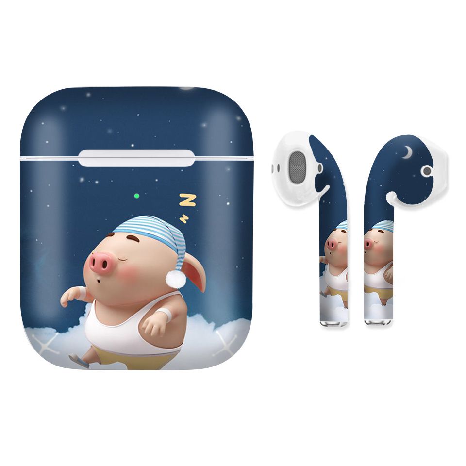 Miếng dán skin chống bẩn cho tai nghe AirPods in hình Heo con dễ thương - HEO2k19 - 155 (bản không dây 1 và 2)