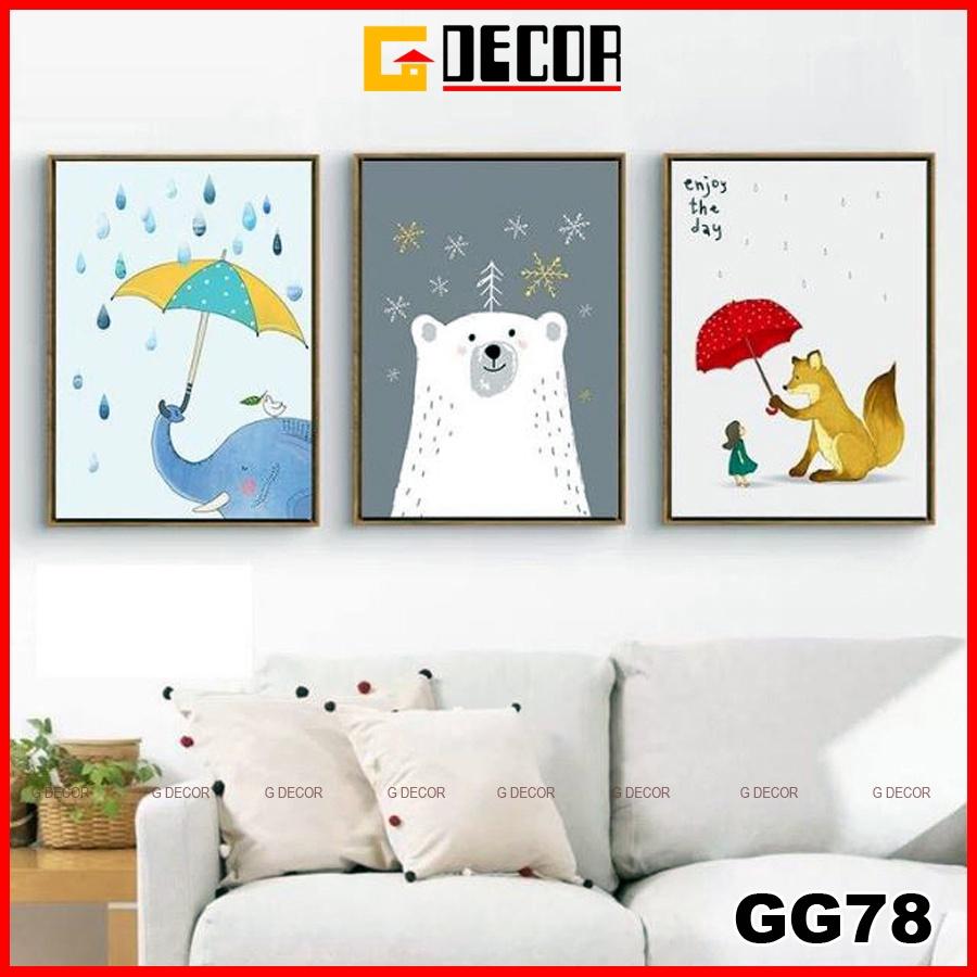 Tranh treo tường canvas 3 bức phong cách hiện đại Bắc Âu 78, tranh ainime trang trí phòng cho bé, phòng khách, phòng ngủ