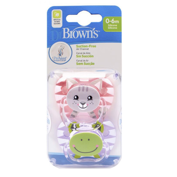 [ PV22001 - Xanh ] Set 2 ty ngậm chống vẩu Dr.Brown's Prevent in họa tiết con voi và con cáo ( 6-18m )